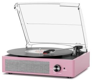 Vintage Bluetooth Record Player with Speakers - Purple Pink