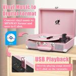 Vintage Pink Suitcase Turntable with Bluetooth Speakers