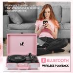 Vintage Pink Suitcase Turntable with Bluetooth Speakers