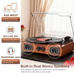 Walnut 3-Speed Vinyl Record Player with Speakers
