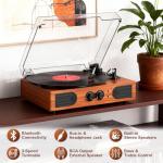 Walnut 3-Speed Vinyl Record Player with Speakers