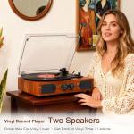 Walnut 3-Speed Vinyl Record Player with Speakers