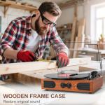 Walnut 3-Speed Vinyl Record Player with Speakers