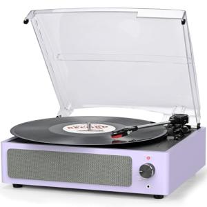 All-in-One Bluetooth Vinyl Record Player in Pale Purple