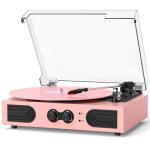 Vintage Pink Vinyl Record Player with Speakers