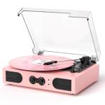 Vintage Pink Vinyl Record Player with Speakers