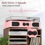 Vintage Pink Vinyl Record Player with Speakers