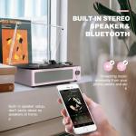 Pale Pink Vinyl Record Player with Speakers