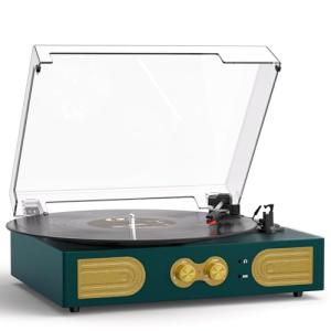 Vintage 3-Speed Vinyl Record Player with Speakers