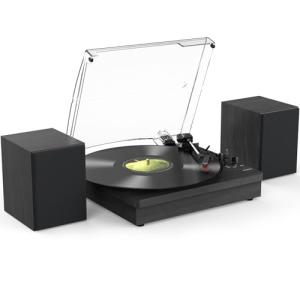 Bluetooth Turntable with Stereo Speakers and AUX Input