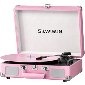 Vintage Pink Bluetooth Turntable with Built-in Speakers