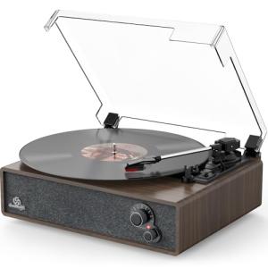 Vintage Vinyl Record Player with Stereo Speakers