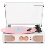 White and Rose Gold Vinyl Record Player with Speakers
