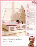 White and Rose Gold Vinyl Record Player with Speakers