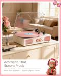 White and Rose Gold Vinyl Record Player with Speakers