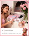 White and Rose Gold Vinyl Record Player with Speakers