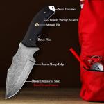 Damascus Steel Fixed Blade Knife with Leather Sheath
