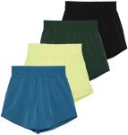 Real Essentials 4 Pack Women's 2.5'' High Waisted Running Shorts with Liner - Quick Dry, Dry Fit, Gym Workout