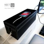 NEET Cable Management Box Large, Computer Cord Organizer, Hide and Conceal, Power Cable Organizer, Computers and Desks, Black Stitched Leather