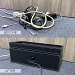 NEET Cable Management Box Large, Computer Cord Organizer, Hide and Conceal, Power Cable Organizer, Computers and Desks, Black Stitched Leather