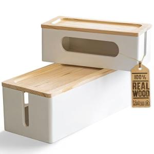 NATURE SUPPLIES Set of 2, Wood Cable Management Boxes, Large and Medium Cord Organizer to Hide Wires and Power Strips for TV, Desk, Computer, Router, Cable Storage and Home Office Organization, White