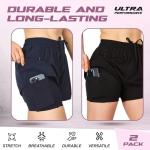 Ultra Performance Gym Shorts Women Pack of 2, Nylon Compression Workout Shorts Women with Liner, Small Black, Navy