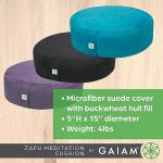 Gaiam Zafu Yoga Meditation Cushion - Ergonomic Buckwheat Hull Floor Pillow for Posture Support, Tailored Comfort with Adjustable Filling, Carry Handle, Versatile for Pilates and Relaxation - Black