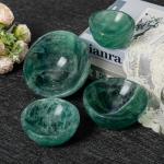 MOGEMT Natural Green Fluorite Crystal Bowl Hand-Carved Round Fluorite Crystals Gemstone Bowl Reiki Healing Home Decoration Gift 3.5-4"