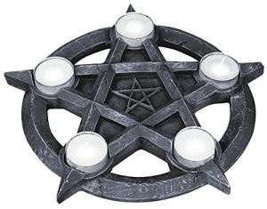 Tealight Holder with Pentagram Design - 32cm Grey