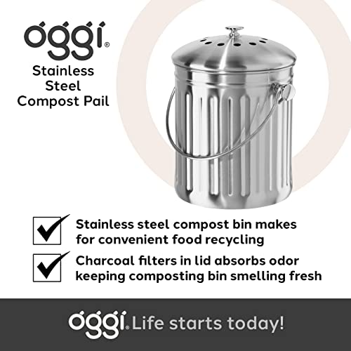 Oggi Stainless Steel Countertop Composter with Charcoal