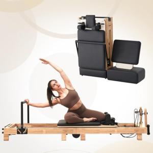 PAETA Foldable Wooden Pilates Reformer with Accessories