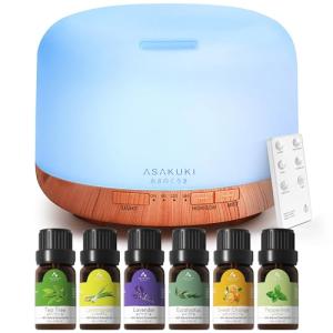 ASAKUKI 500ml Essential Oils Diffuser with 6 Oils
