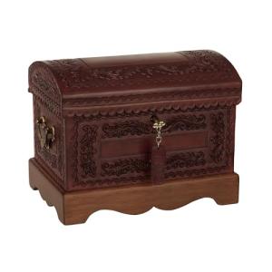Brown Colonial Wood and Leather Jewelry Box