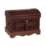 Brown Colonial Wood and Leather Jewelry Box