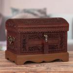 Brown Colonial Wood and Leather Jewelry Box