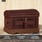 Brown Colonial Wood and Leather Jewelry Box