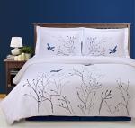 Blue Swallow Embroidered Cotton Duvet Cover Set