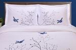 Blue Swallow Embroidered Cotton Duvet Cover Set
