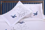 Blue Swallow Embroidered Cotton Duvet Cover Set