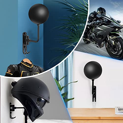 Motorcycle Helmet Wall Mount with Hooks - Black