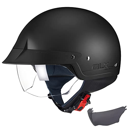 GLX M14 Matte Black Half Helmet with Visor