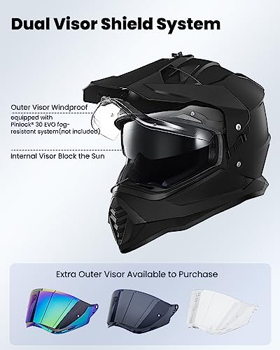 ILM Dual Sport Adventure Motorcycle Helmet - Matte Black