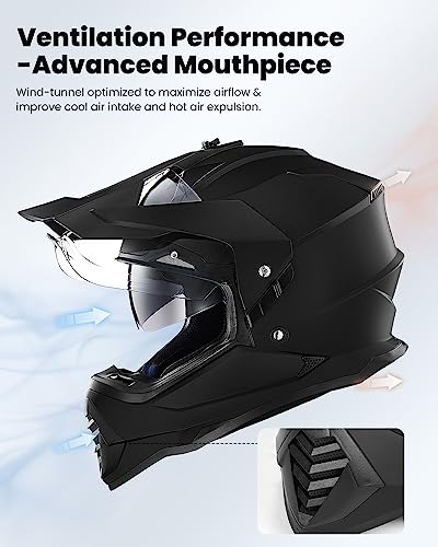ILM Dual Sport Adventure Motorcycle Helmet - Matte Black