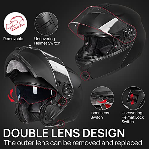ILM Modular Full Face Motorcycle Helmet - Matte Black