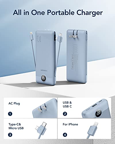 VEGER 10,000mAh Portable Charger with Built-in Cables