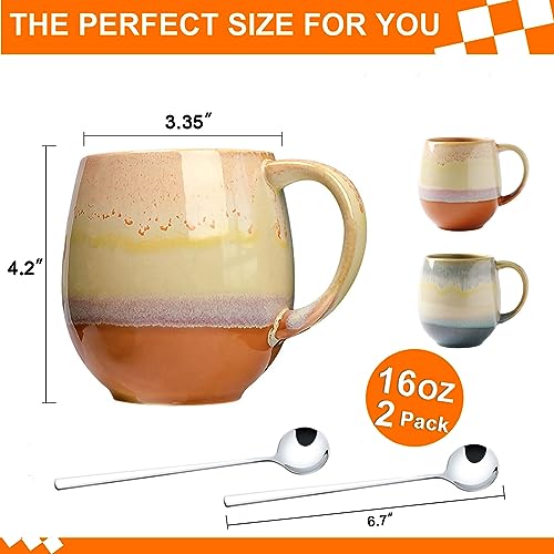 Large 18 oz Ceramic Coffee Mug Set, 2-Pack
