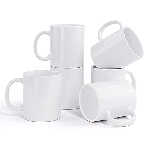 Set of 6 Classic White Porcelain Coffee Mugs