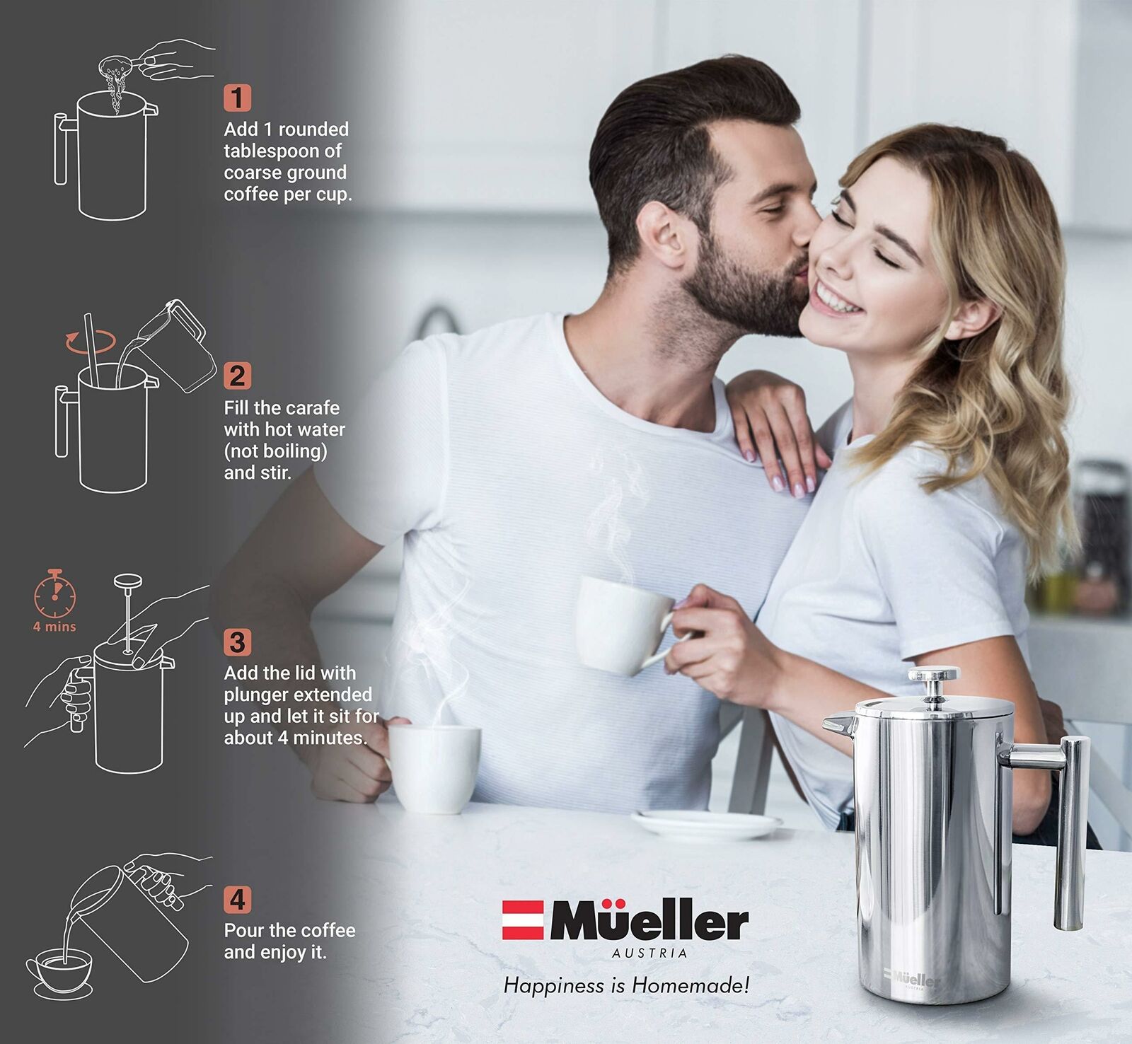 Mueller Double Insulated Stainless Steel French Press