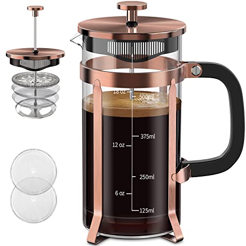 QUQIYSO Stainless Steel French Press, Heat Resistant Glass