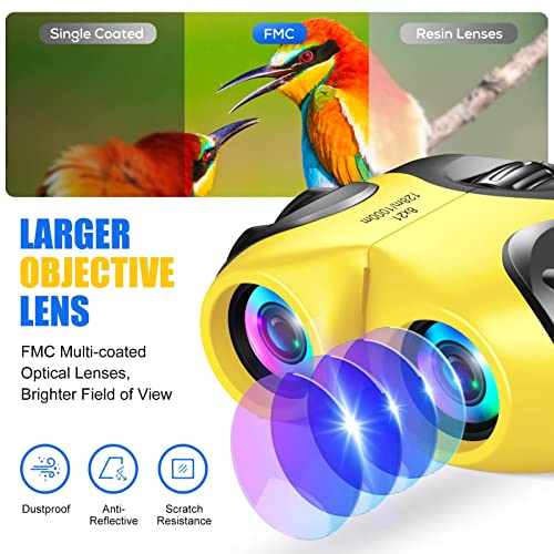 DIMY Compact Waterproof Binocular for Kids Boys Age 5-10 Yellow